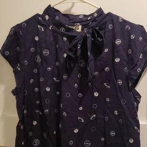 Navy planet polka dot top, size UK 14